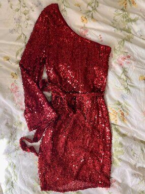 NWT Bebe One Shoulder Sequin Dress